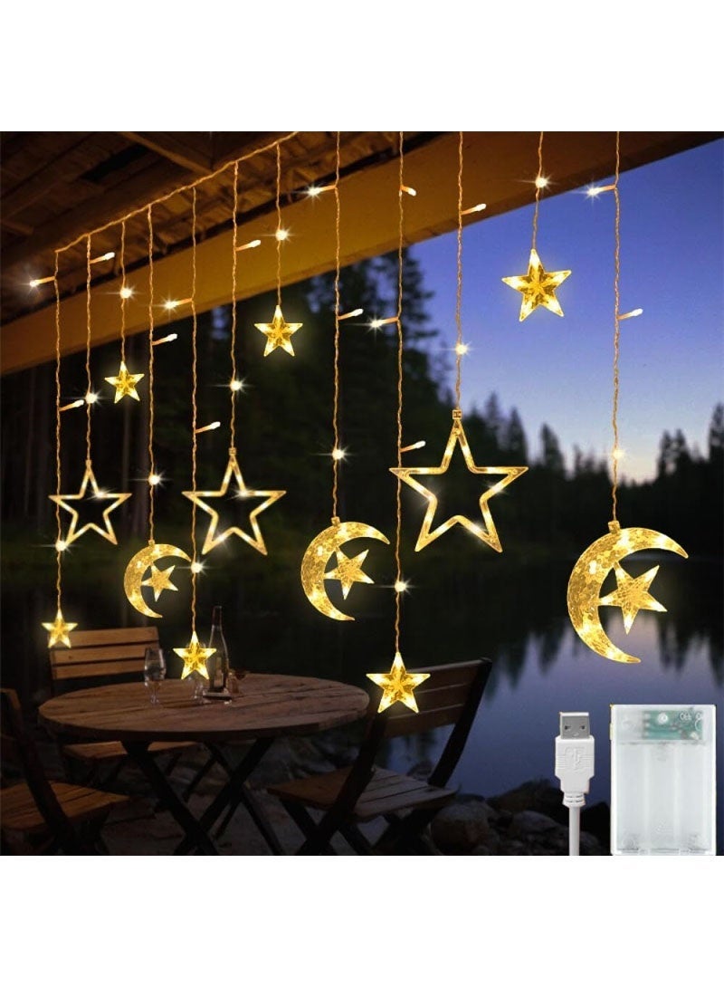 جايزهو زينة رمضان ، نوافذ أضواء سلسلة الزخرفية ، 3.5 متر 12 ليد ستار القمر سلسلة الستار أضواء لعيد الشكر عيد الميلاد هالوين رمضان عيد مبارك هالوين ديكور المنزل - Image 2